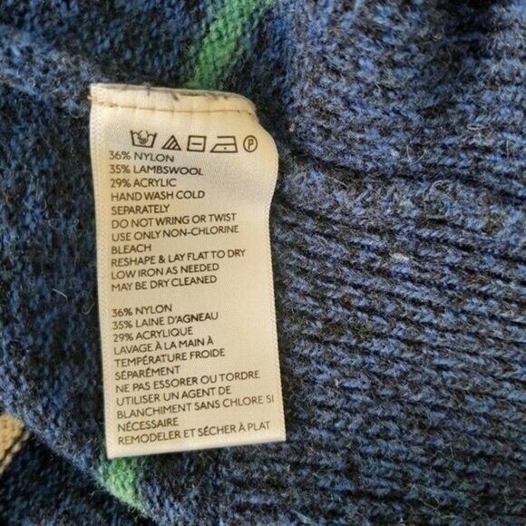 O'HANLON MILLS / Mens Pullover Sweater Navy Blue Stripes Lambswool Blend Sz S - Picture 12 of 13